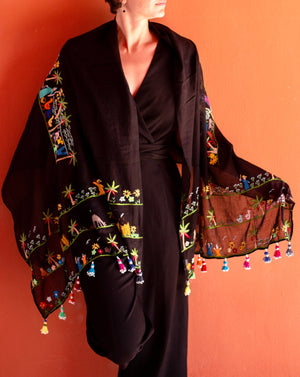 mariam cotton shawl black egyptian hand-embroidery handmade gift egypt